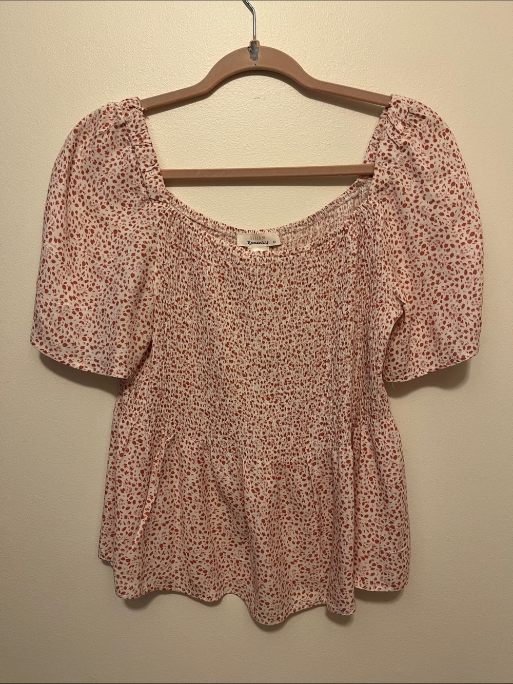 URBAN Romantics White Smocked Peplum Top with Pink Leopard Print